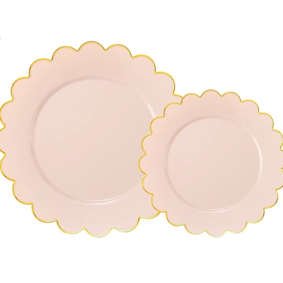 Chic Scalloped Pink & Gold Party Plates 60pcs 30 Dinner 10.25" & 30 Dessert 7.5" - Picture 3 of 7